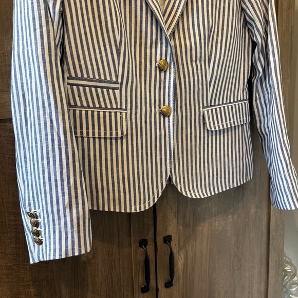 NWT J Crew Schoolboy Striped Linen Blazer blue white size 4 - Picture 5 of 10